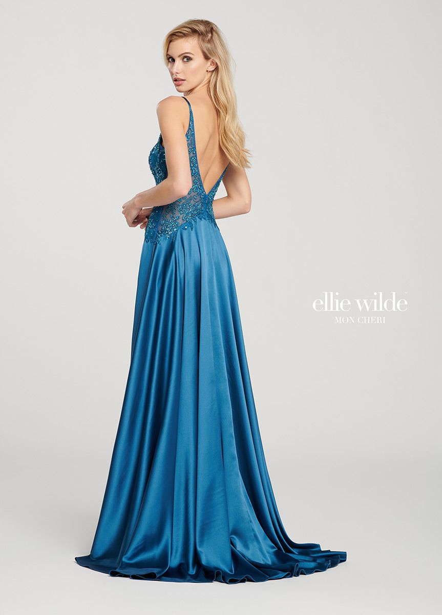 Style EW119048 Ellie Wilde Size 0 Pageant Blue Side Slit Dress on Queenly