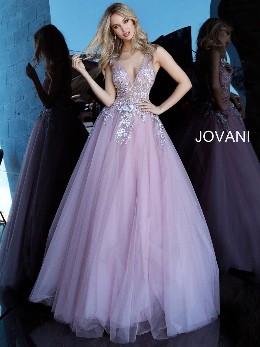 Style 67459 Jovani Purple Size 2 Pageant Floral Ball gown on Queenly