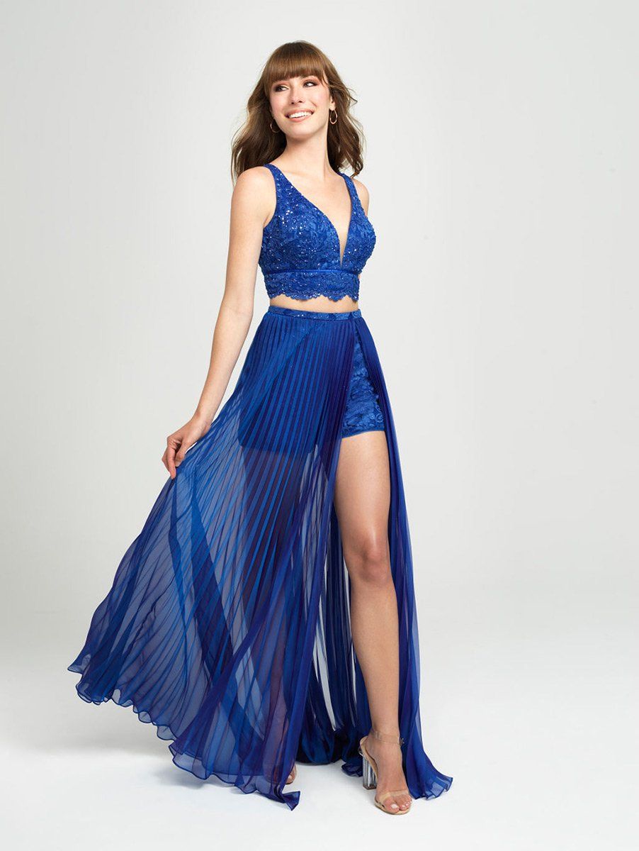 Style 19-103 Madison James Blue Size 4 Prom Jumpsuit Dress on Queenly