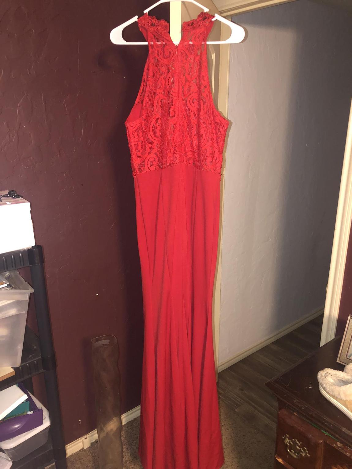 Size 12 Prom Lace Red Floor Length Maxi on Queenly
