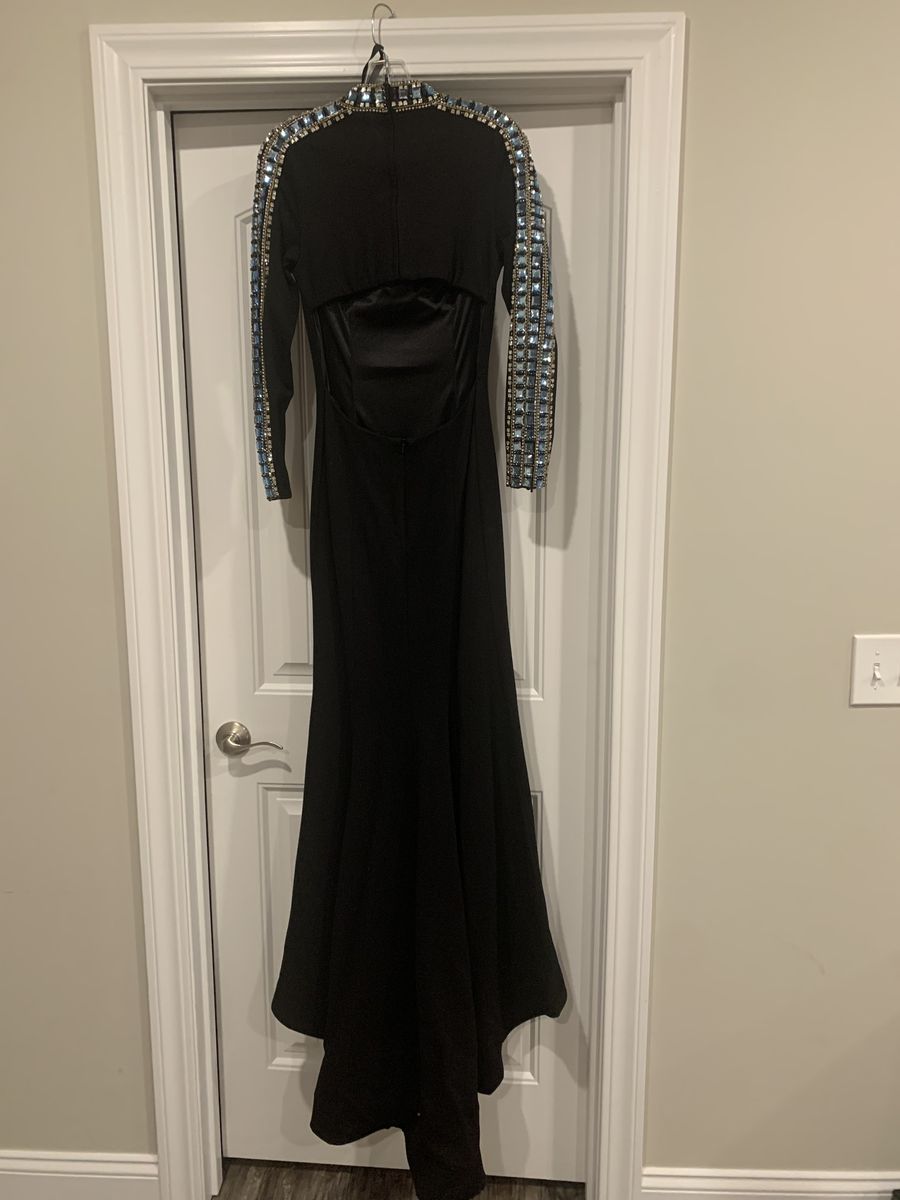 Sherri Hill Size 4 Prom Long Sleeve Velvet Black Floor Length Maxi on Queenly