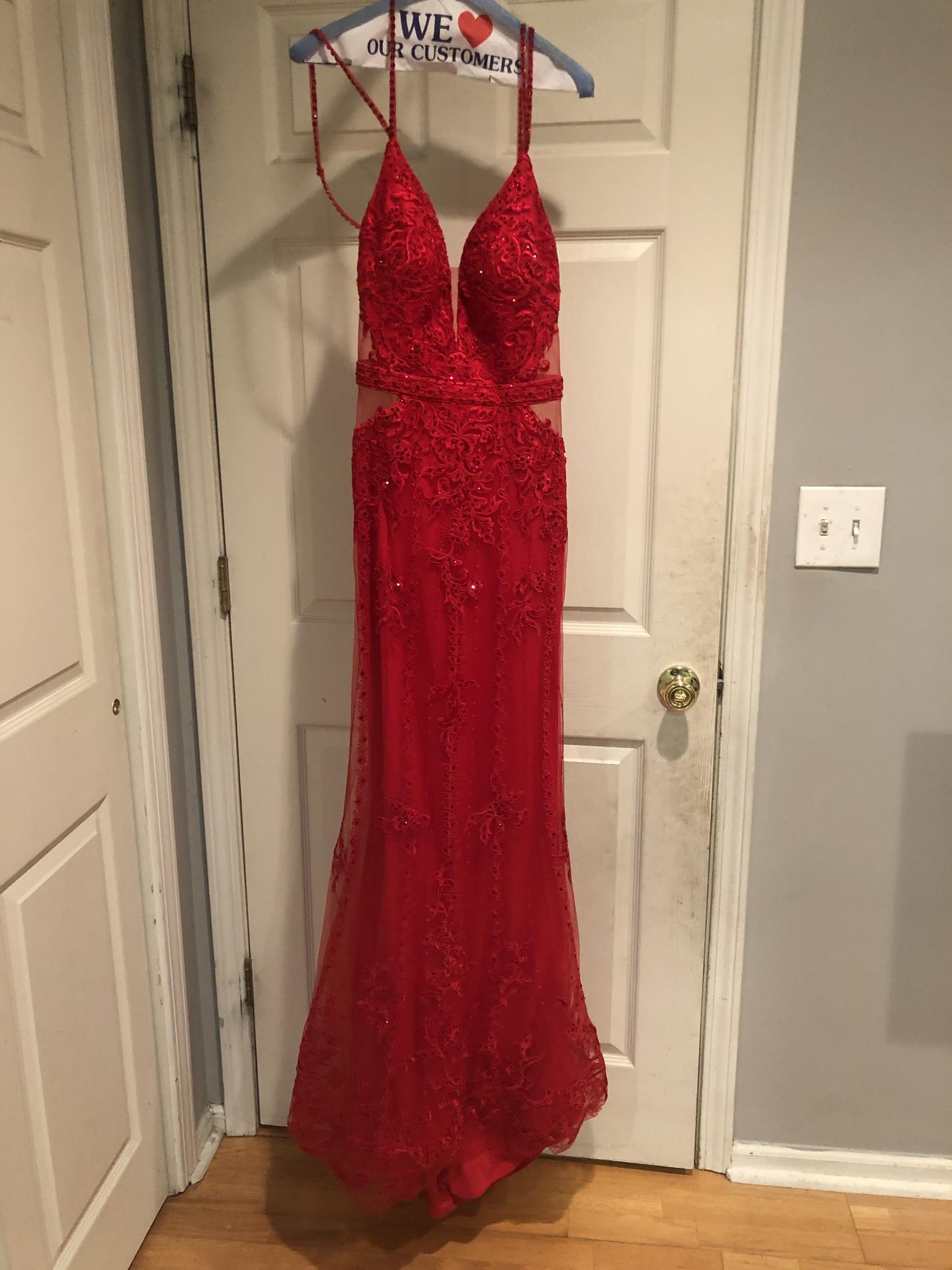 Size 6 Prom Lace Red Floor Length Maxi on Queenly