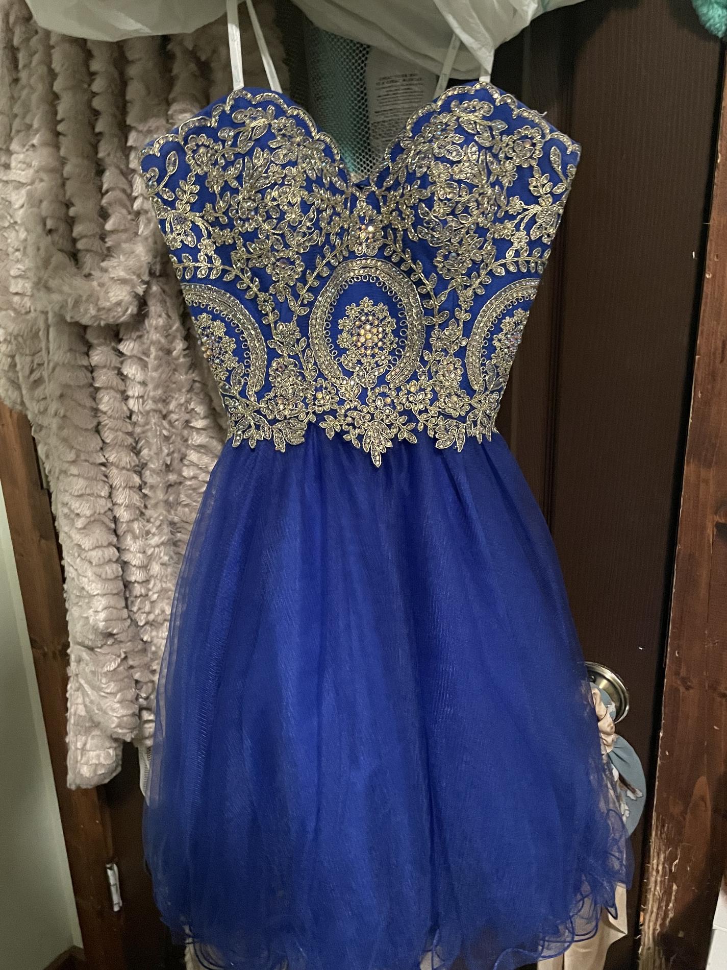 Camille La Vie Size 00 Homecoming Strapless Lace Royal Blue Ball Gown on Queenly