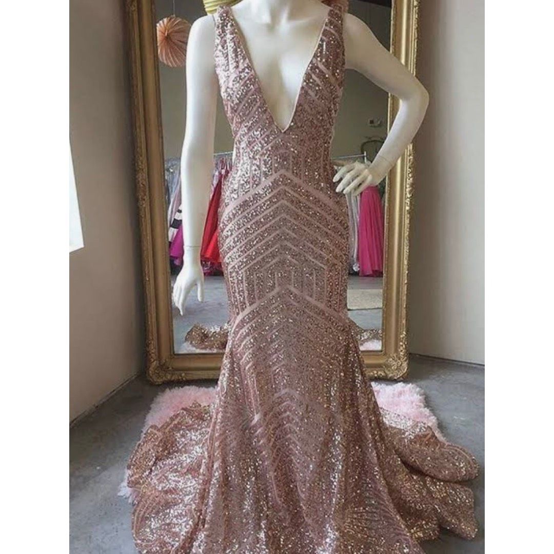 Jovani Size 4 Prom Sequined Rose Gold Mermaid Dress on Queenly