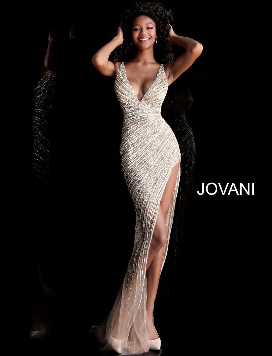 Style 63405 Jovani Size 00 Pageant Silver Side Slit Dress on Queenly