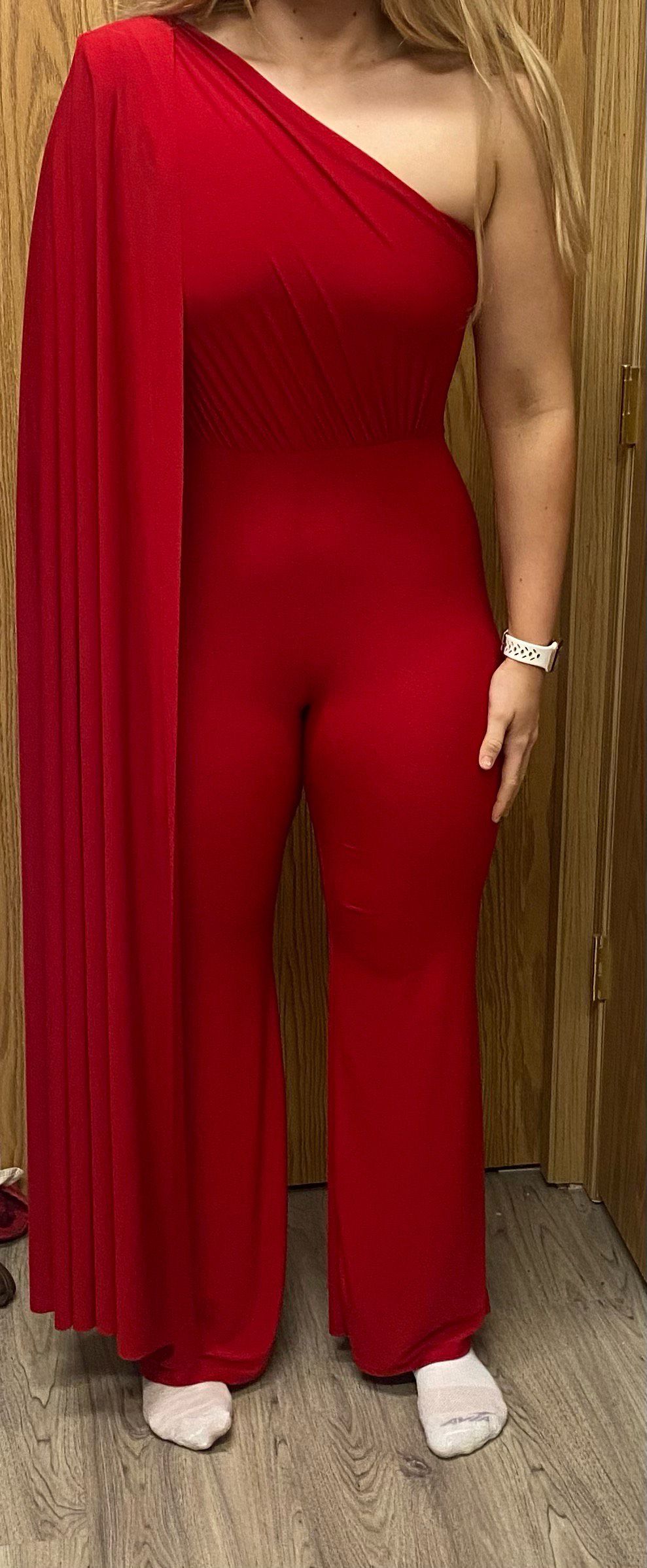 Size 6 Pageant Interview Red Formal Jumpsuit on Queenly