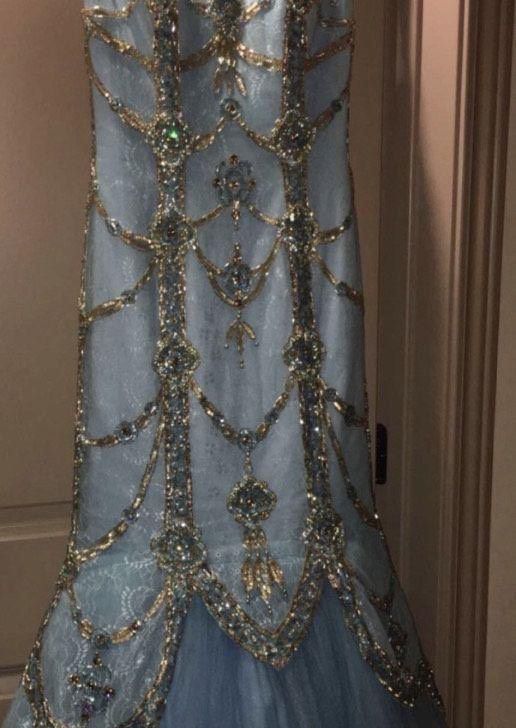 Sherri Hill Blue Size 6 Military Sheer Embroidery Mermaid Dress on Queenly