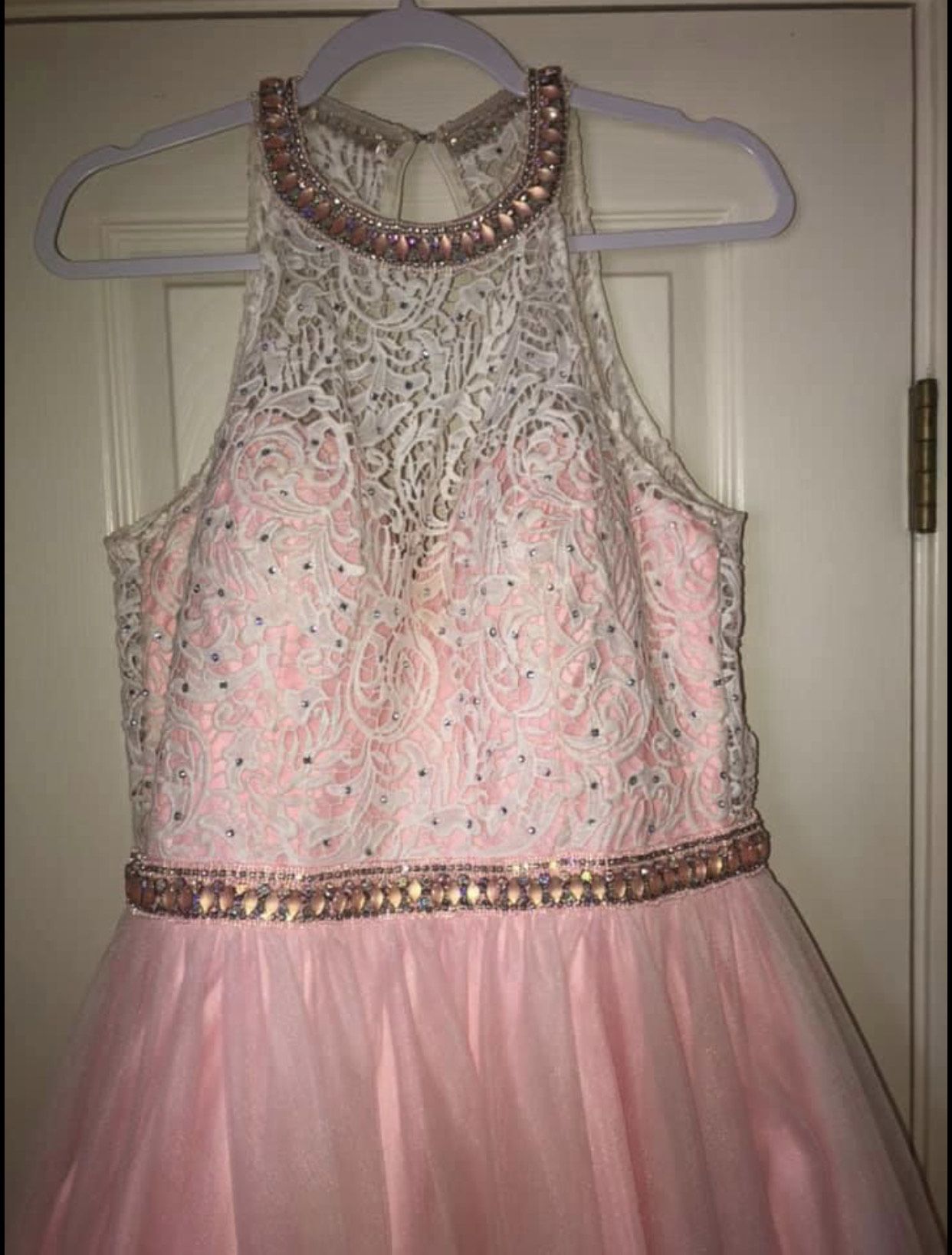 Tiffany Designs Size 12 Prom Lace Light Pink A-line Dress on Queenly