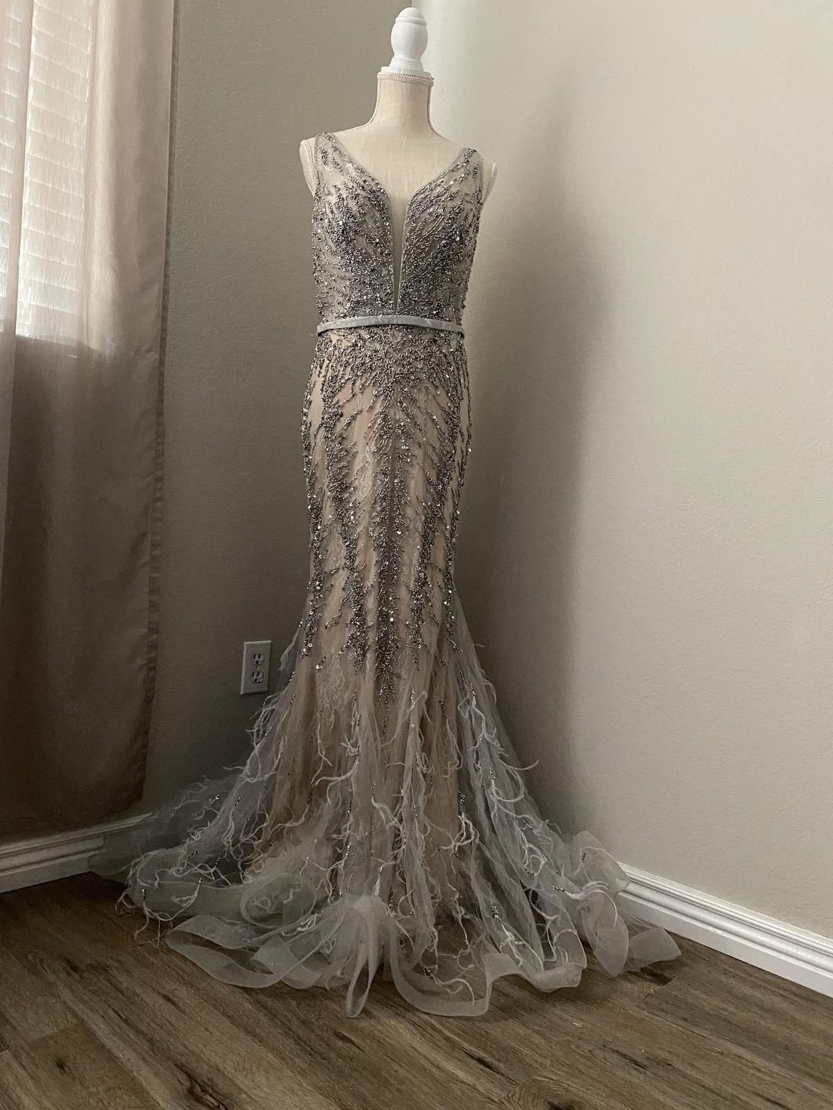 Modessa couture Size 8 Silver Mermaid Dress on Queenly