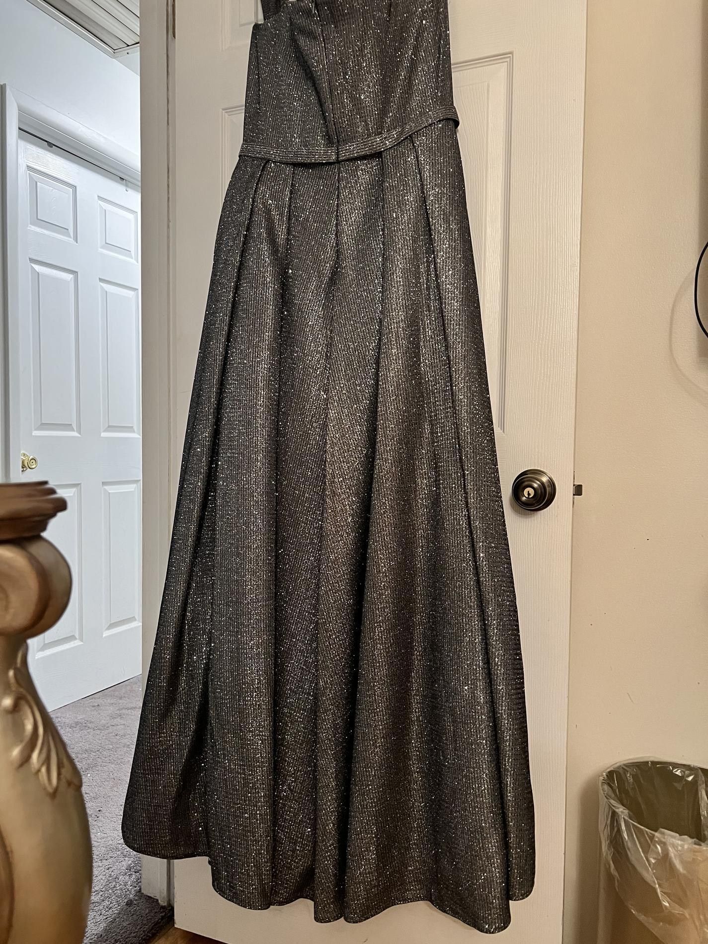Jovani Size 14 Prom Off The Shoulder Sheer Silver Ball Gown on Queenly