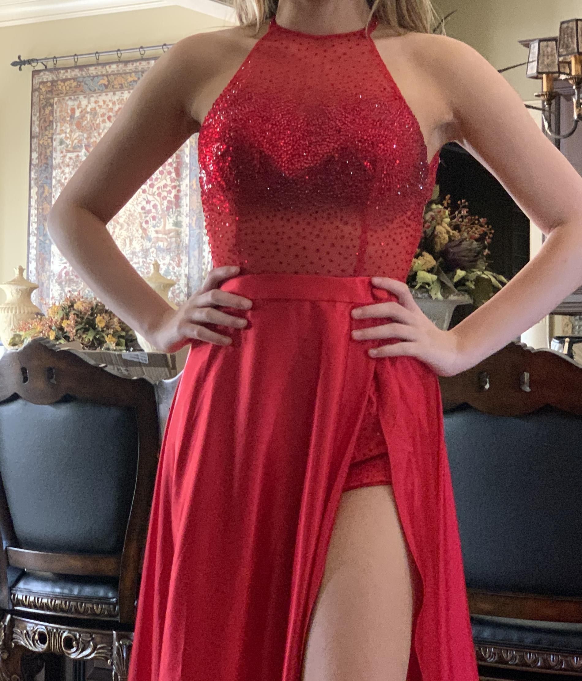 Sherri Hill Size 2 Prom Sequined Red Dress With Train on Queenly