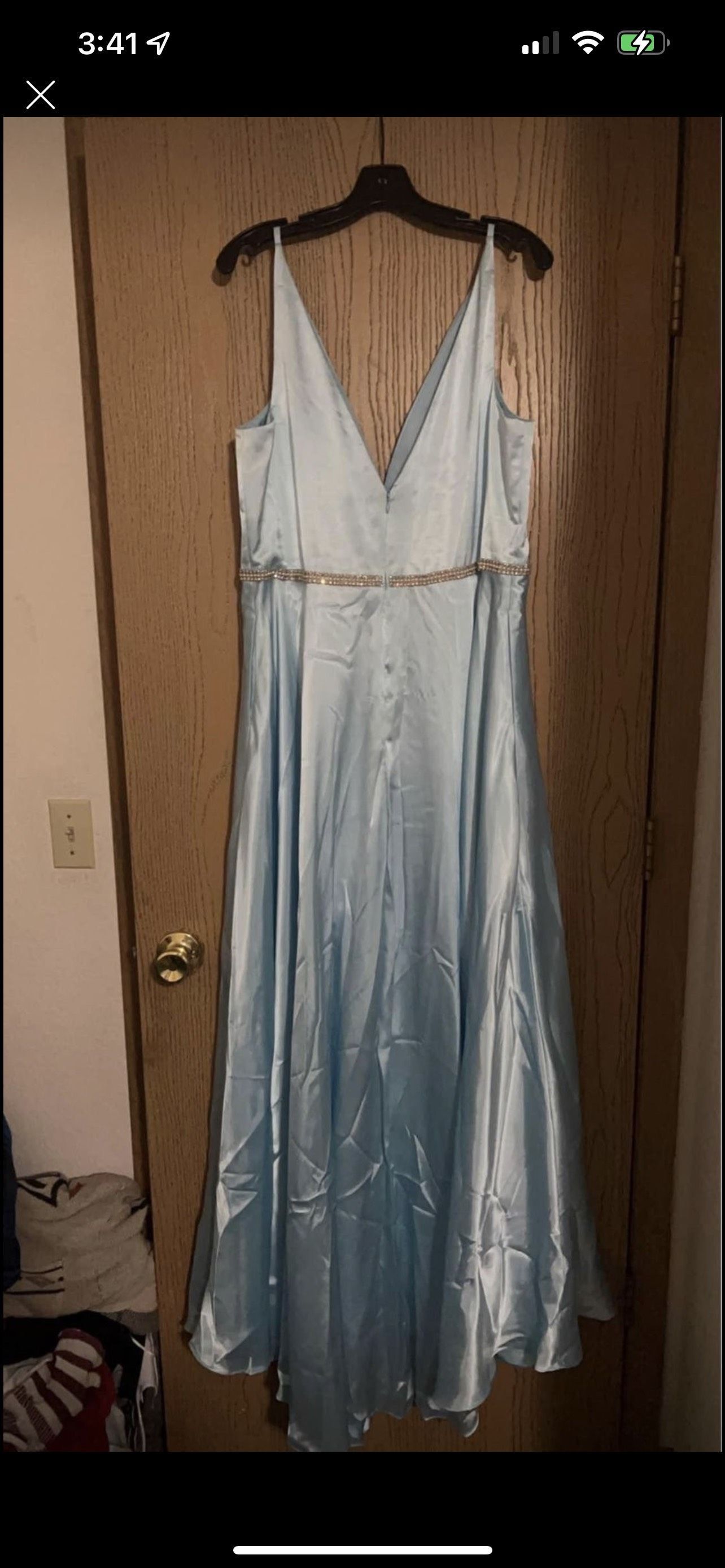 Plus Size 20 Prom Blue Side Slit Dress on Queenly