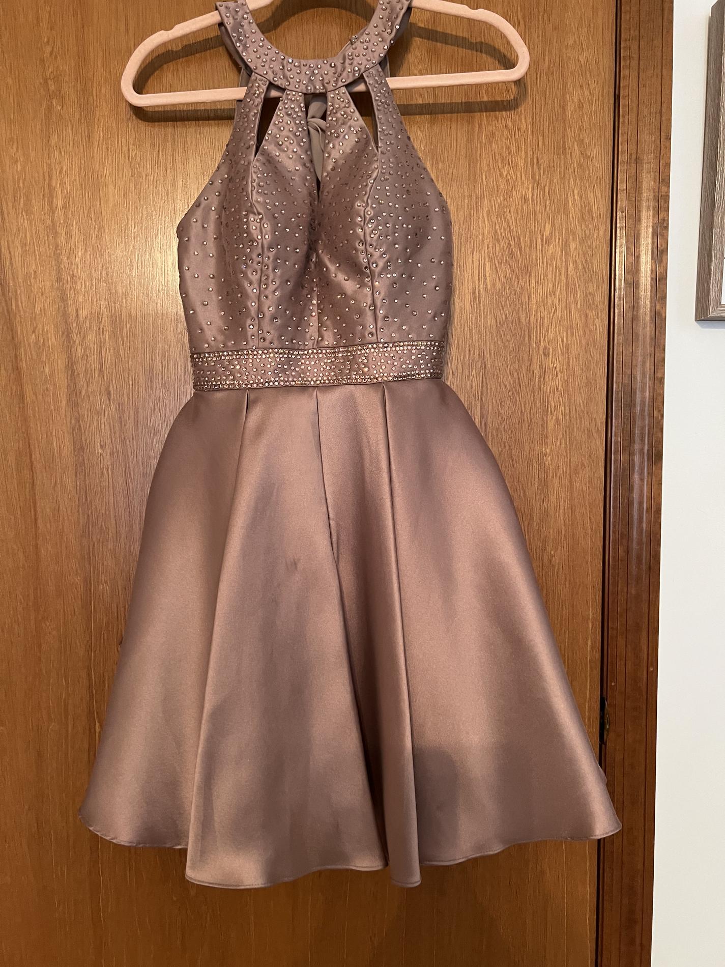 Tiffany Designs Size 0 Homecoming High Neck Sequined Nude Cocktail Dress on Queenly
