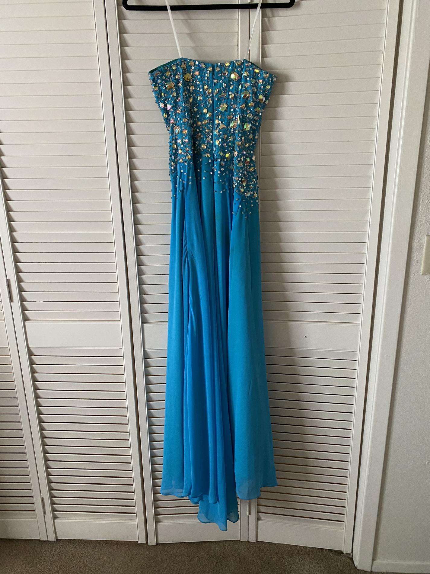 Size 0 Sequined Blue Side Slit Dress on Queenly