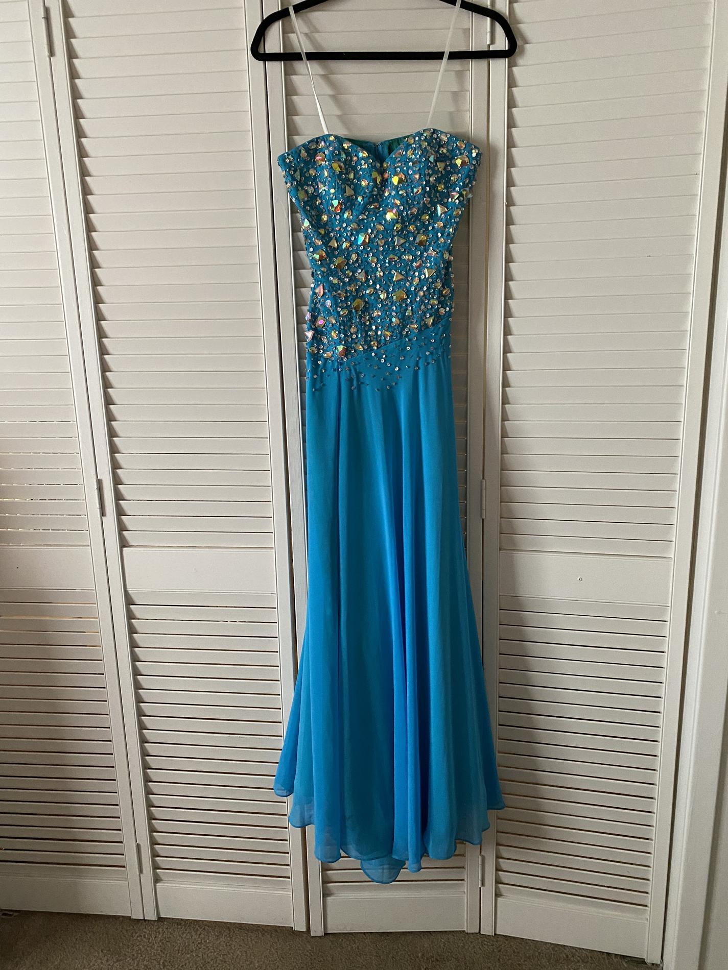 Size 0 Sequined Blue Side Slit Dress on Queenly