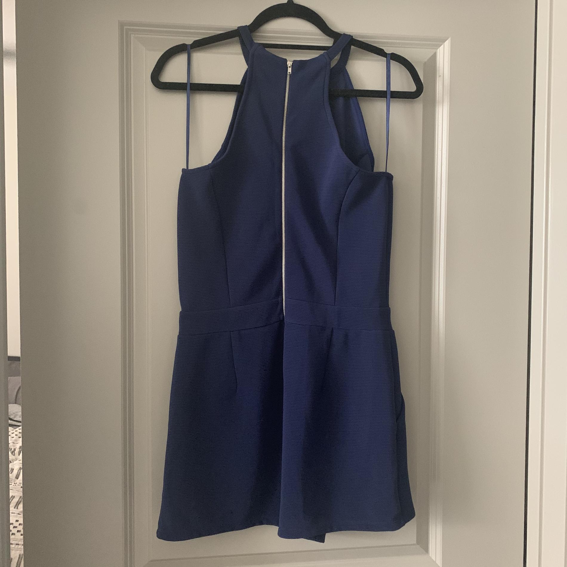 One Clothing Size 12 Halter Navy Blue Formal Jumpsuit on Queenly
