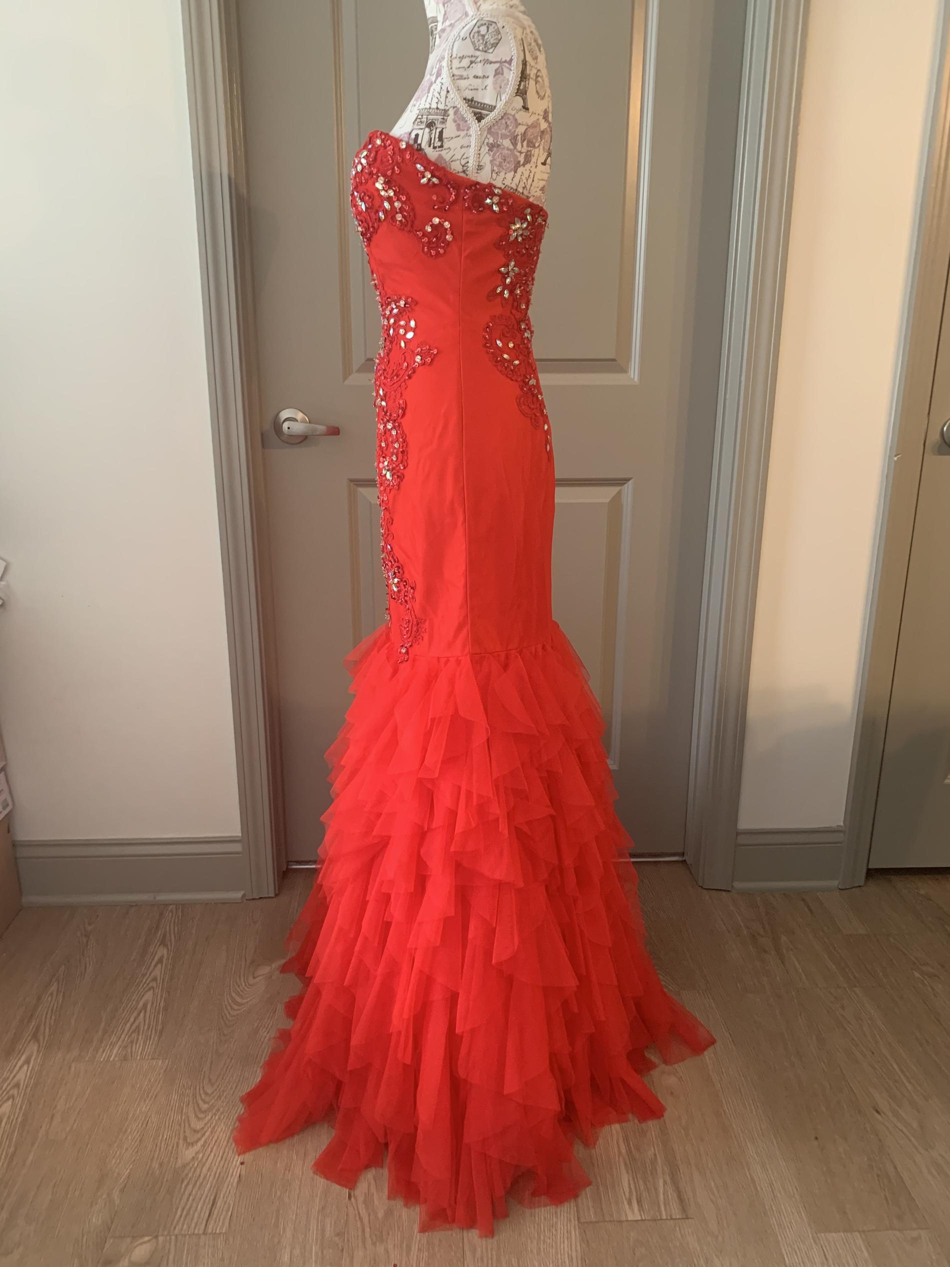 MILANO  Size 4 Strapless Sequined Red Mermaid Dress on Queenly
