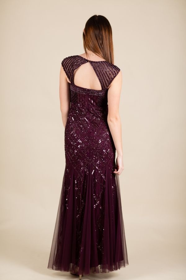 Adrianna Papell Size 4 Prom Cap Sleeve Sequined Purple A-line Dress on Queenly