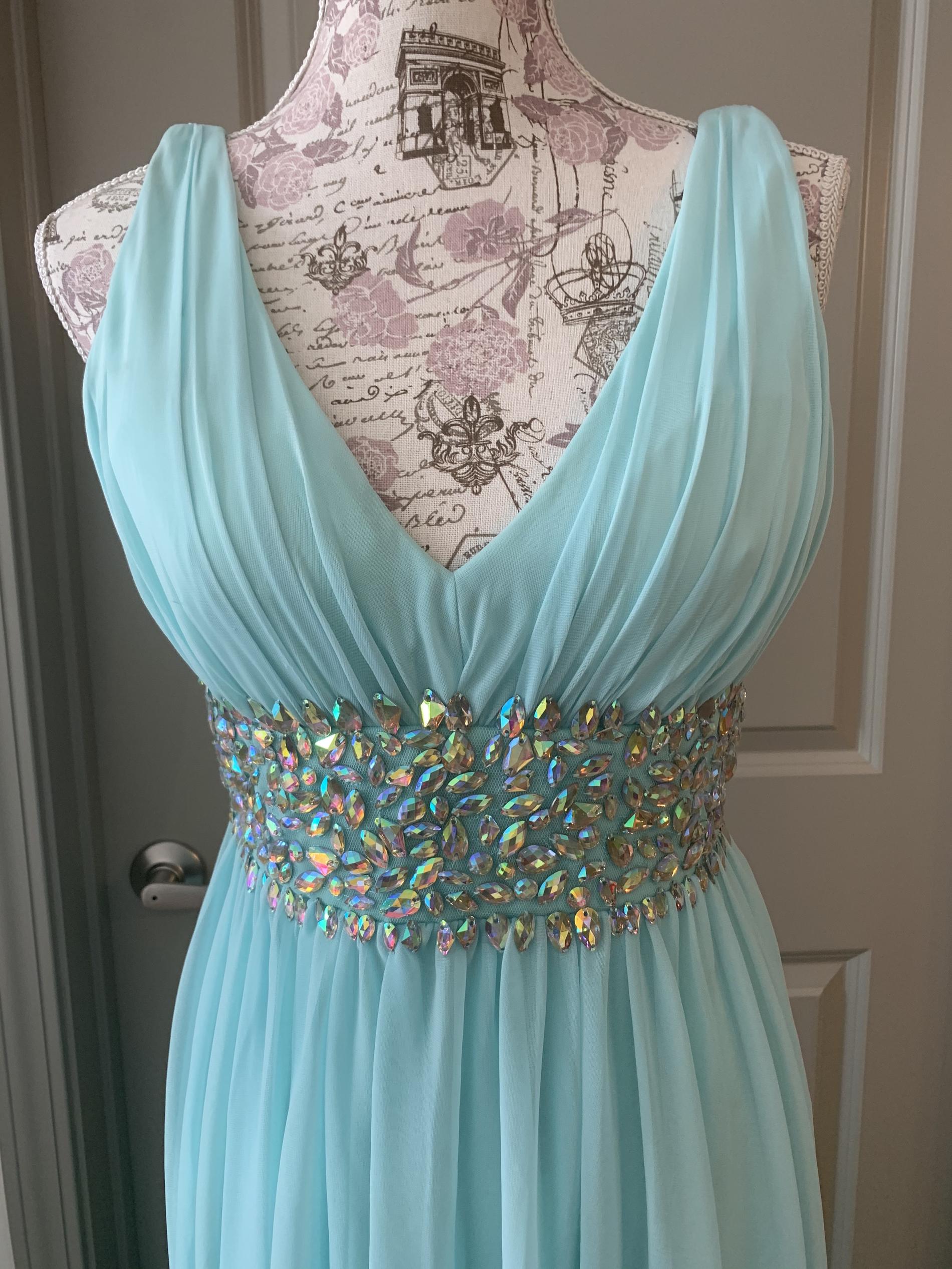 Size 4 Prom Sequined Blue A-line Dress on Queenly