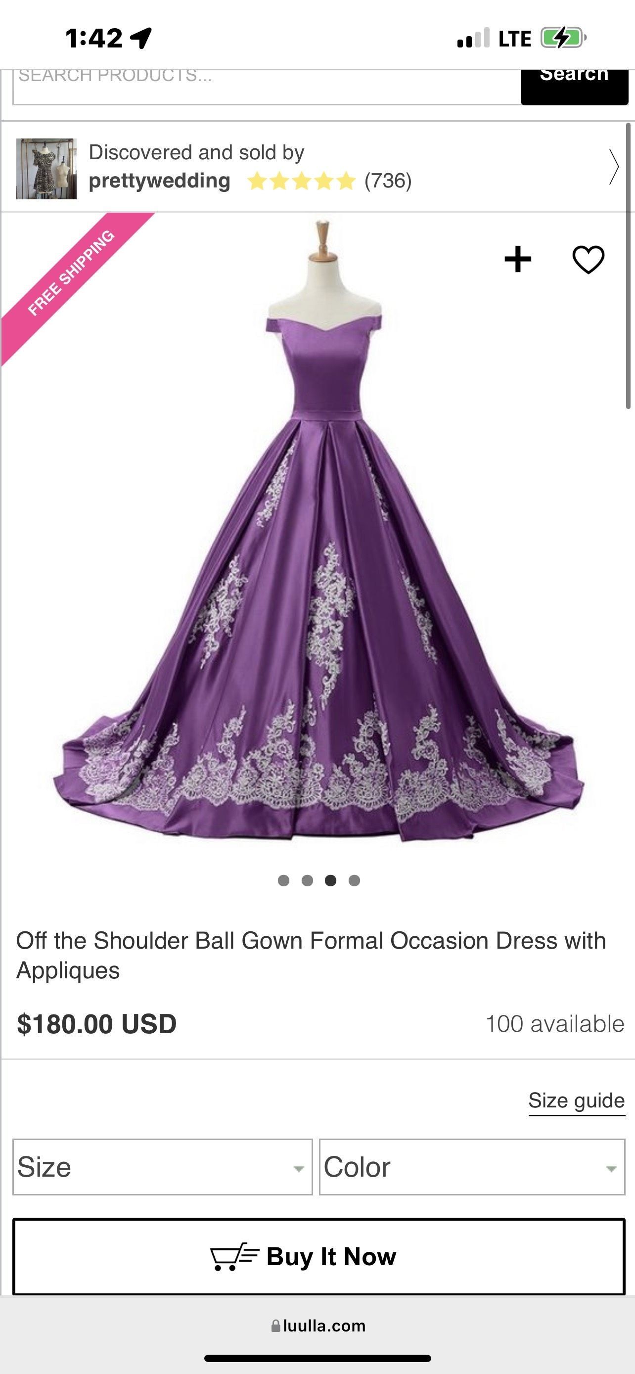 Size 14 Prom Off The Shoulder Lace Purple Ball Gown on Queenly