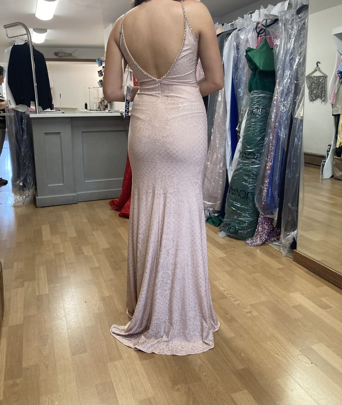 Jovani Size 6 Prom Sheer Rose Gold Mermaid Dress on Queenly