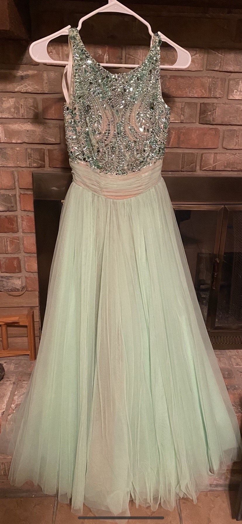 Sherri Hill Size 0 Prom High Neck Lace Light Green A-line Dress on Queenly