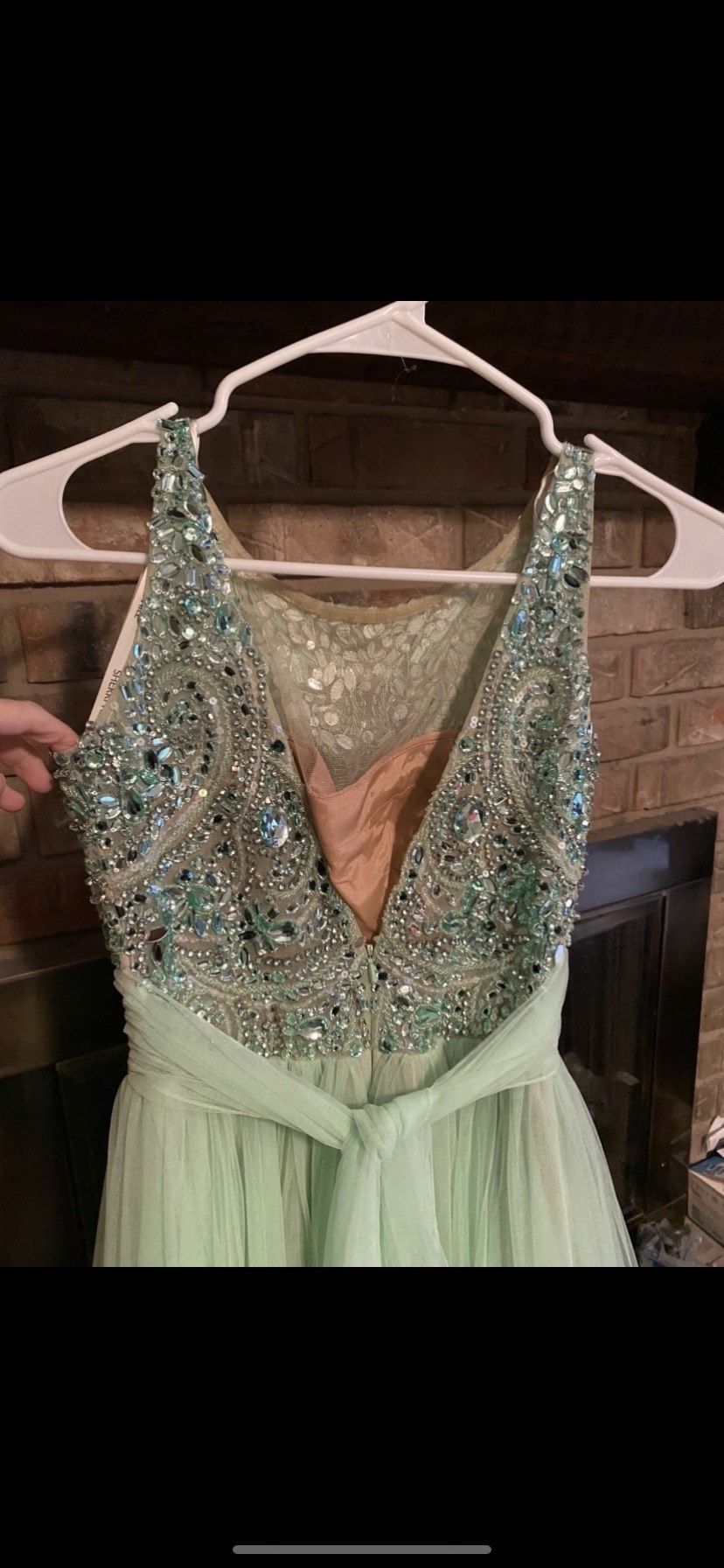 Sherri Hill Size 0 Prom High Neck Lace Light Green A-line Dress on Queenly