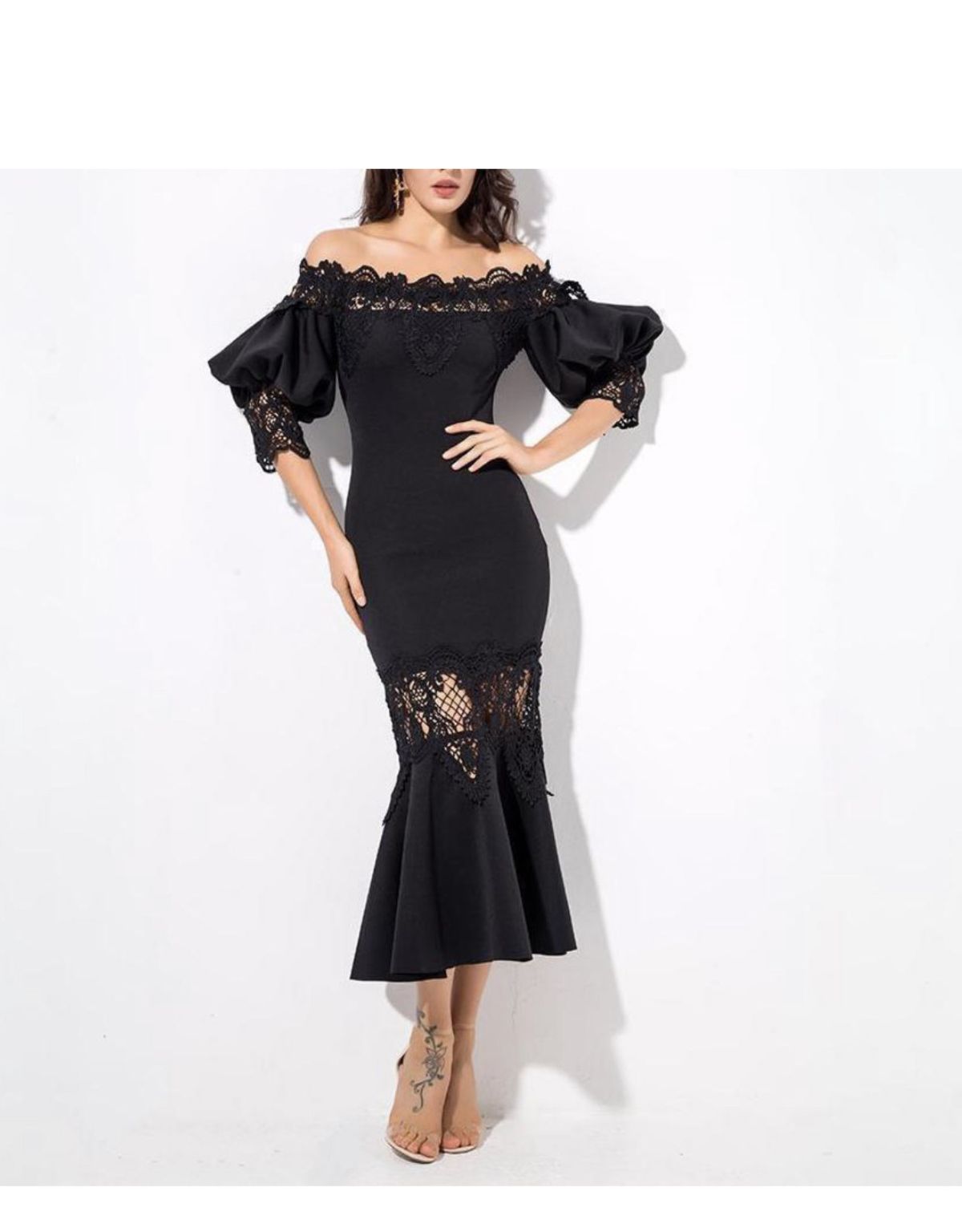 Style -1 Size 2 Pageant Interview Off The Shoulder Lace Black Cocktail Dress on Queenly