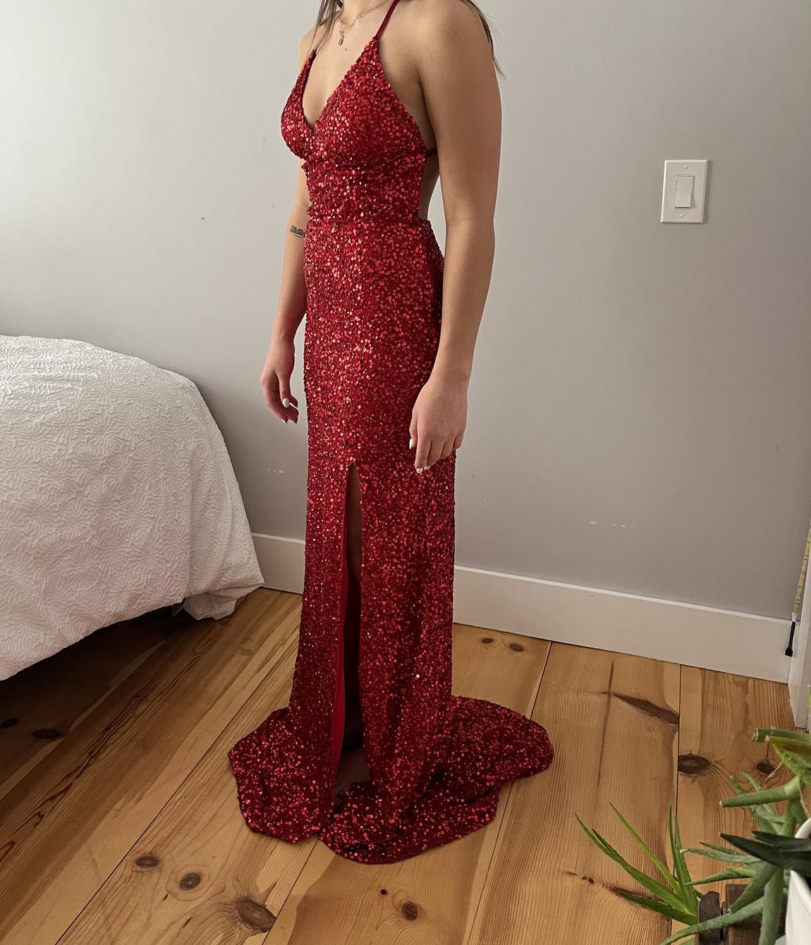 Scala Size 0 Sequined Red Floor Length Maxi on Queenly