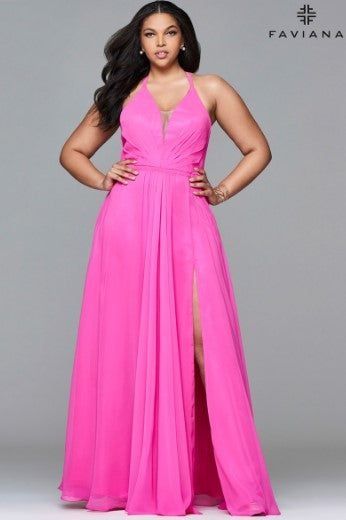Style Dakota Faviana Size 12 Prom Sheer Hot Pink Side Slit Dress on Queenly
