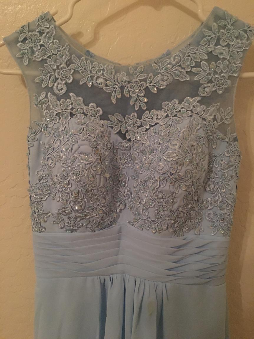 Size 4 Bridesmaid Lace Blue Floor Length Maxi on Queenly
