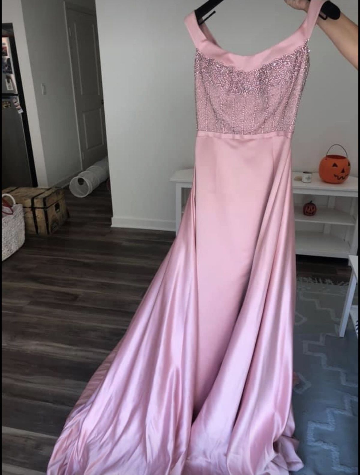 Sherri Hill Size 0 Prom Off The Shoulder Sequined Light Pink Floor Length Maxi on Queenly