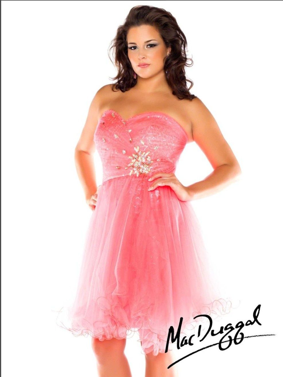 Style 64482F Mac Duggal Plus Size 20 Homecoming Strapless Sequined Coral Cocktail Dress on Queenly
