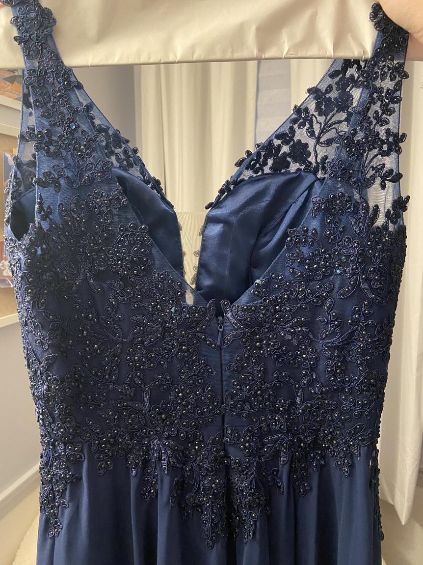 Size 0 Sequined Navy Blue A-line Dress on Queenly