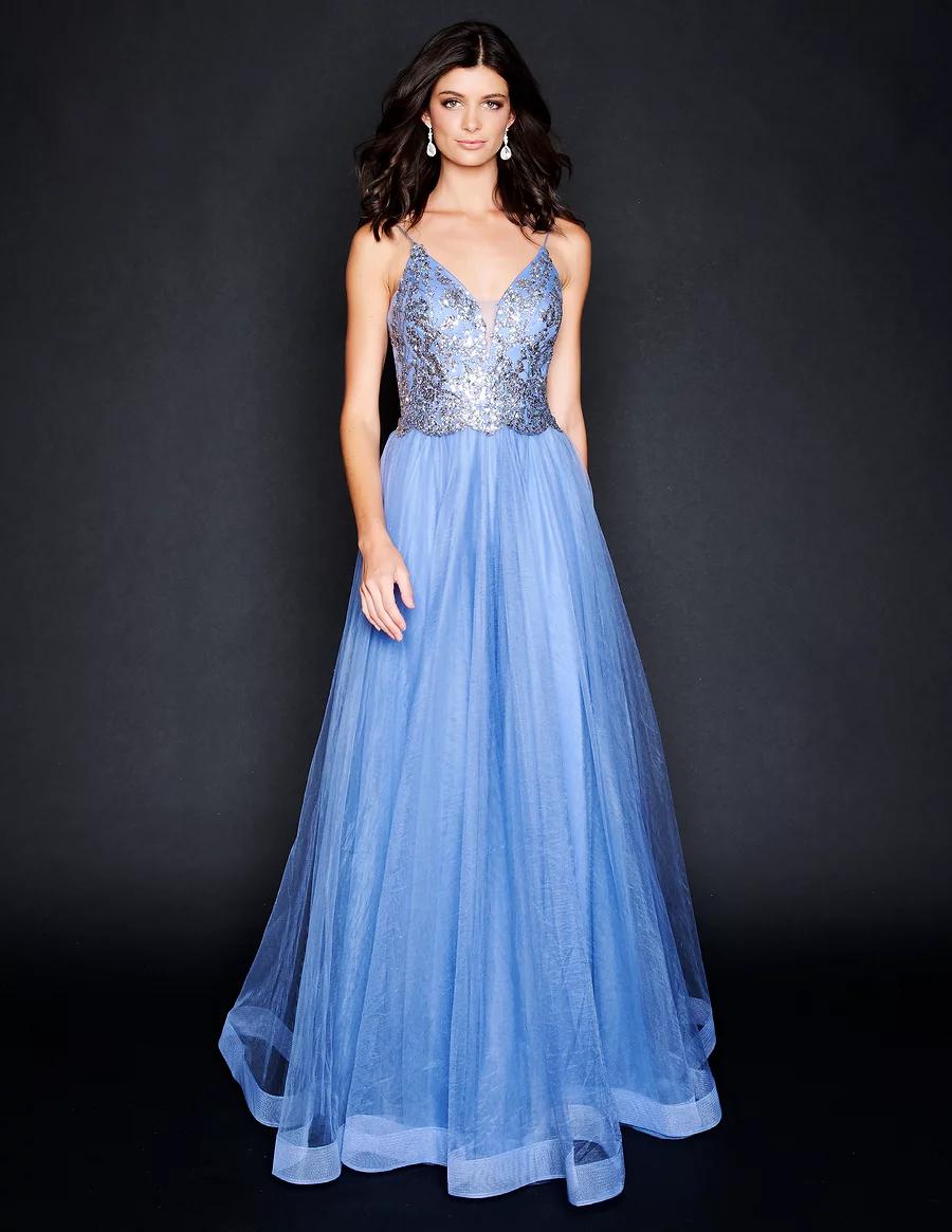 Style 1522 Nina Canacci Size 10 Blue A-line Dress on Queenly