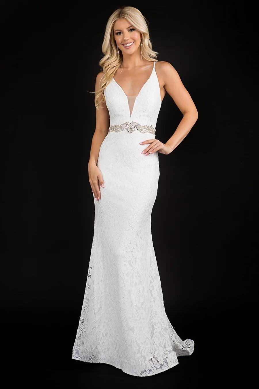 Style 2299 Nina Canacci Size 4 White Floor Length Maxi on Queenly