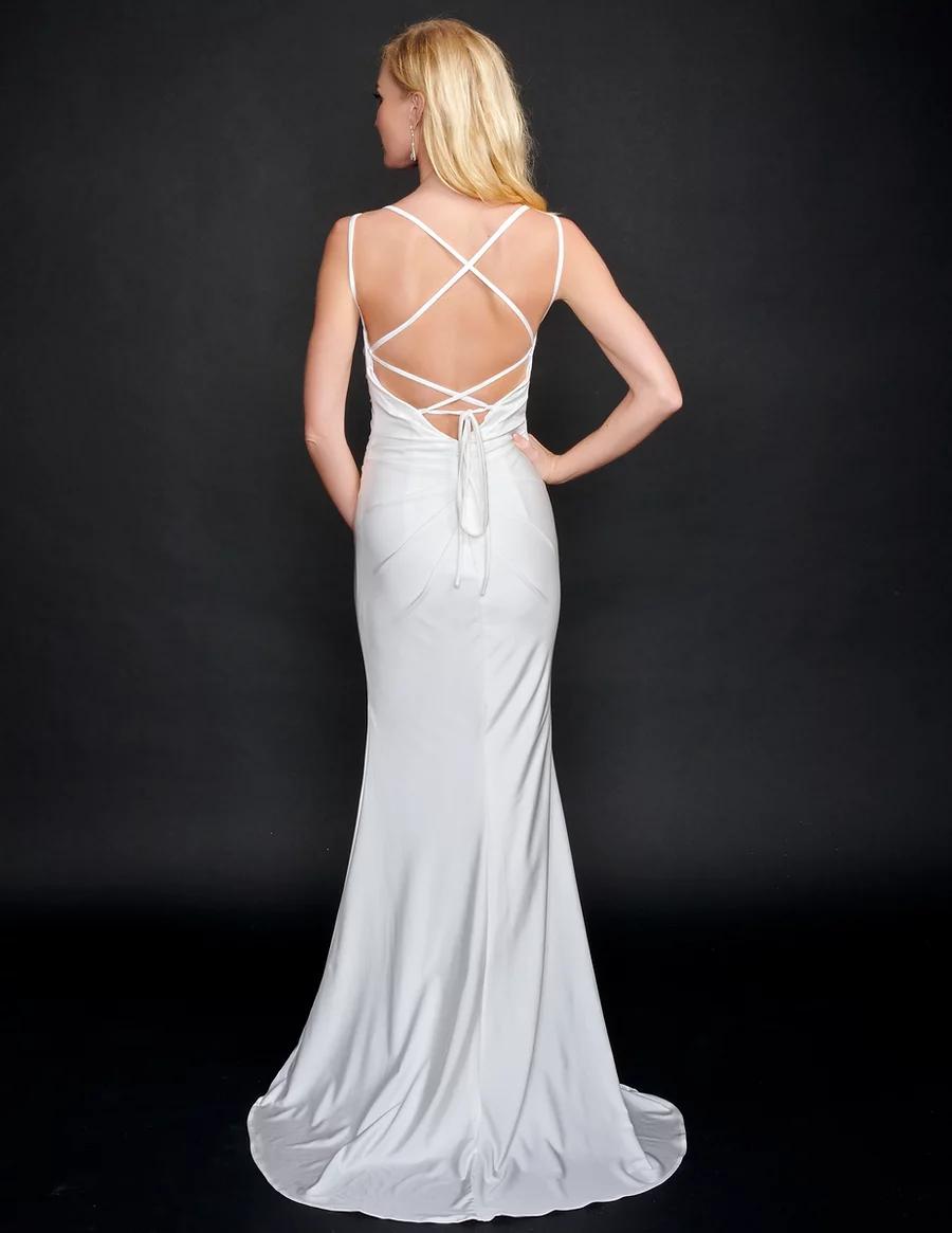Style 6538 Nina Canacci Size 0 White Side Slit Dress on Queenly