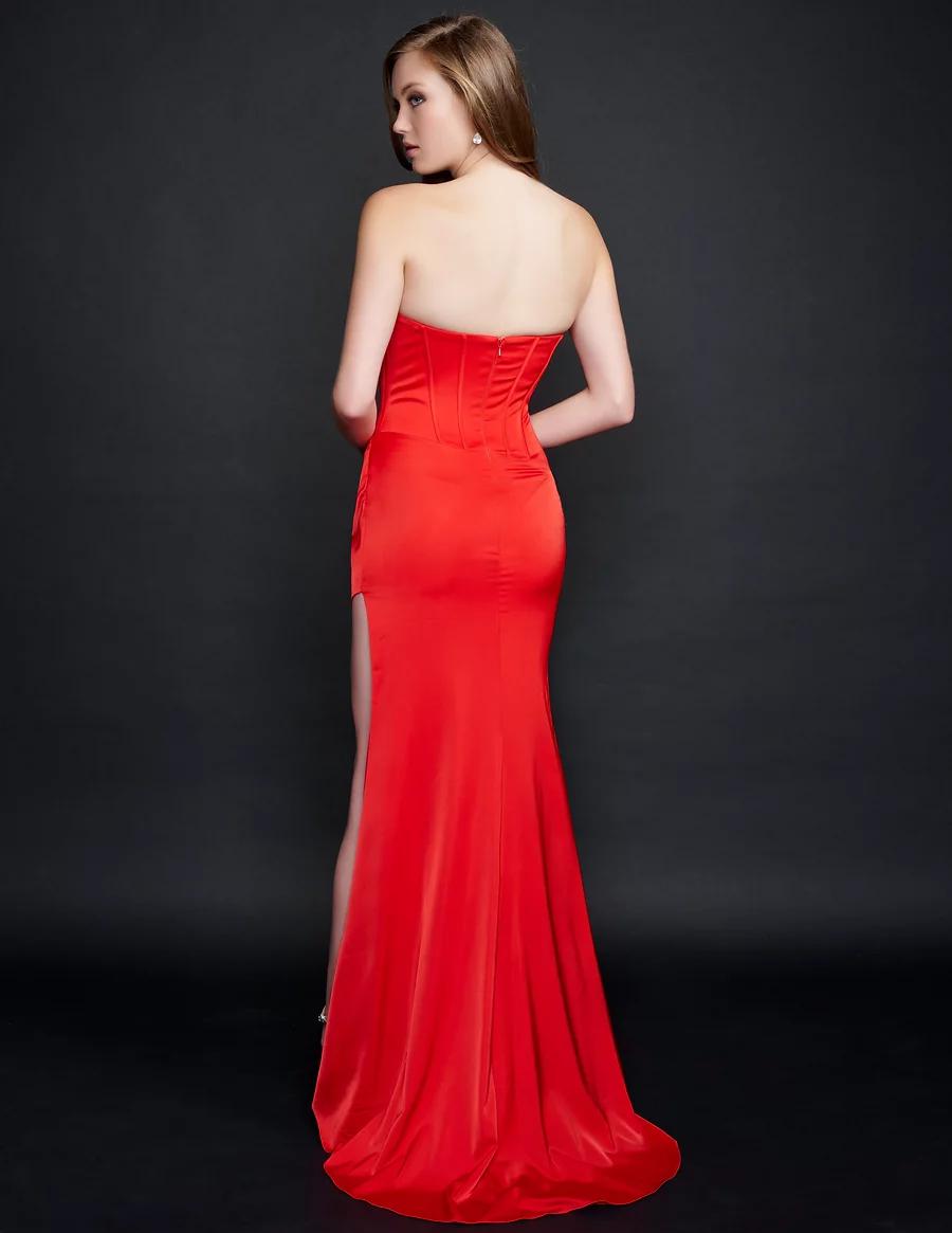 Style 9128 Nina Canacci Size 10 Prom Red Side Slit Dress on Queenly