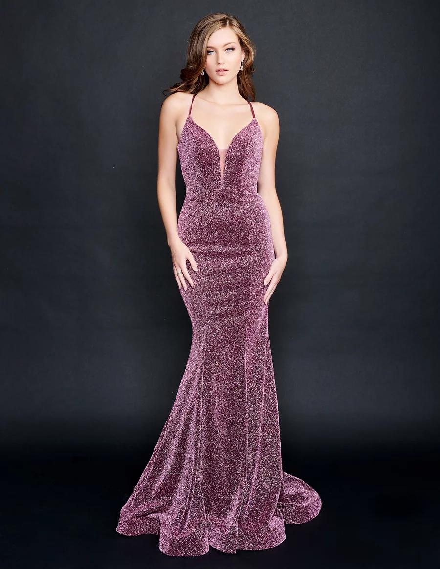 Style 9136 Nina Canacci Size 0 Sequined Purple Mermaid Dress on Queenly
