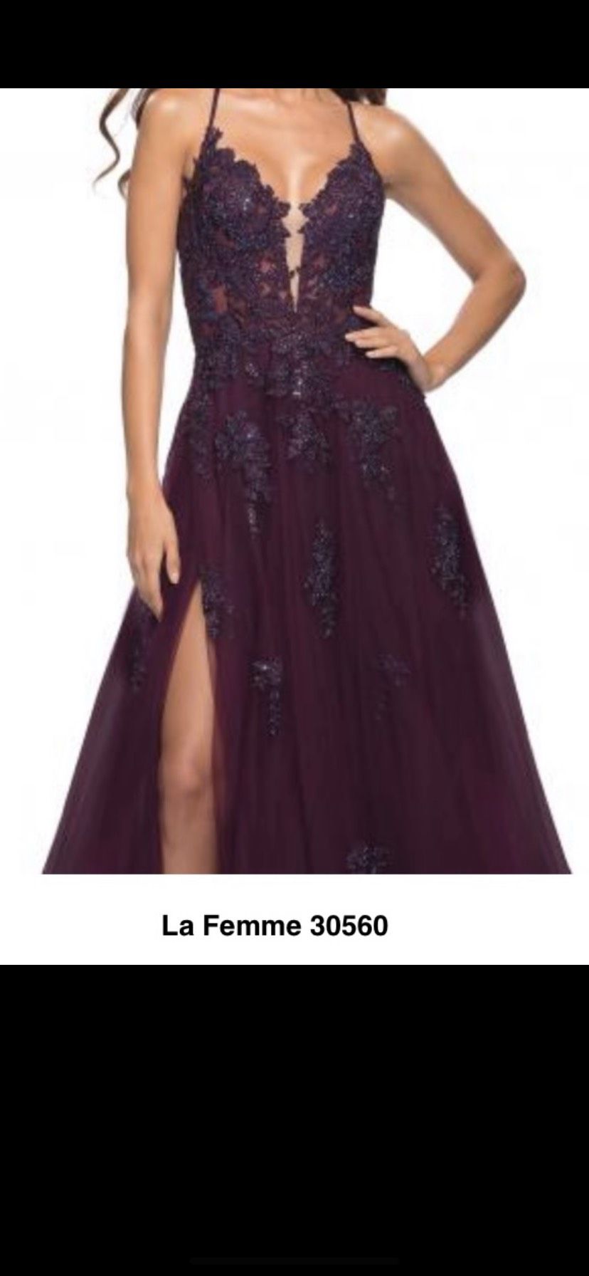 La Femme Size 8 Prom Lace Black A-line Dress on Queenly