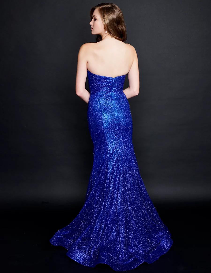 Style 9143 Nina Canacci Size 12 Prom Strapless Sequined Blue Floor Length Maxi on Queenly