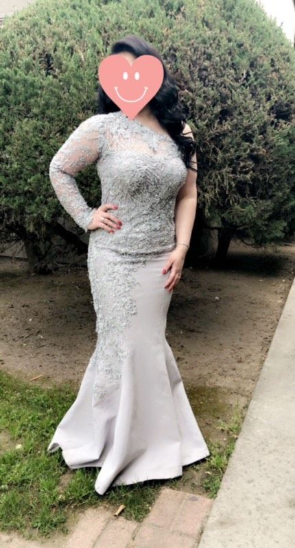Size 6 Prom Lace Silver Mermaid Dress on Queenly