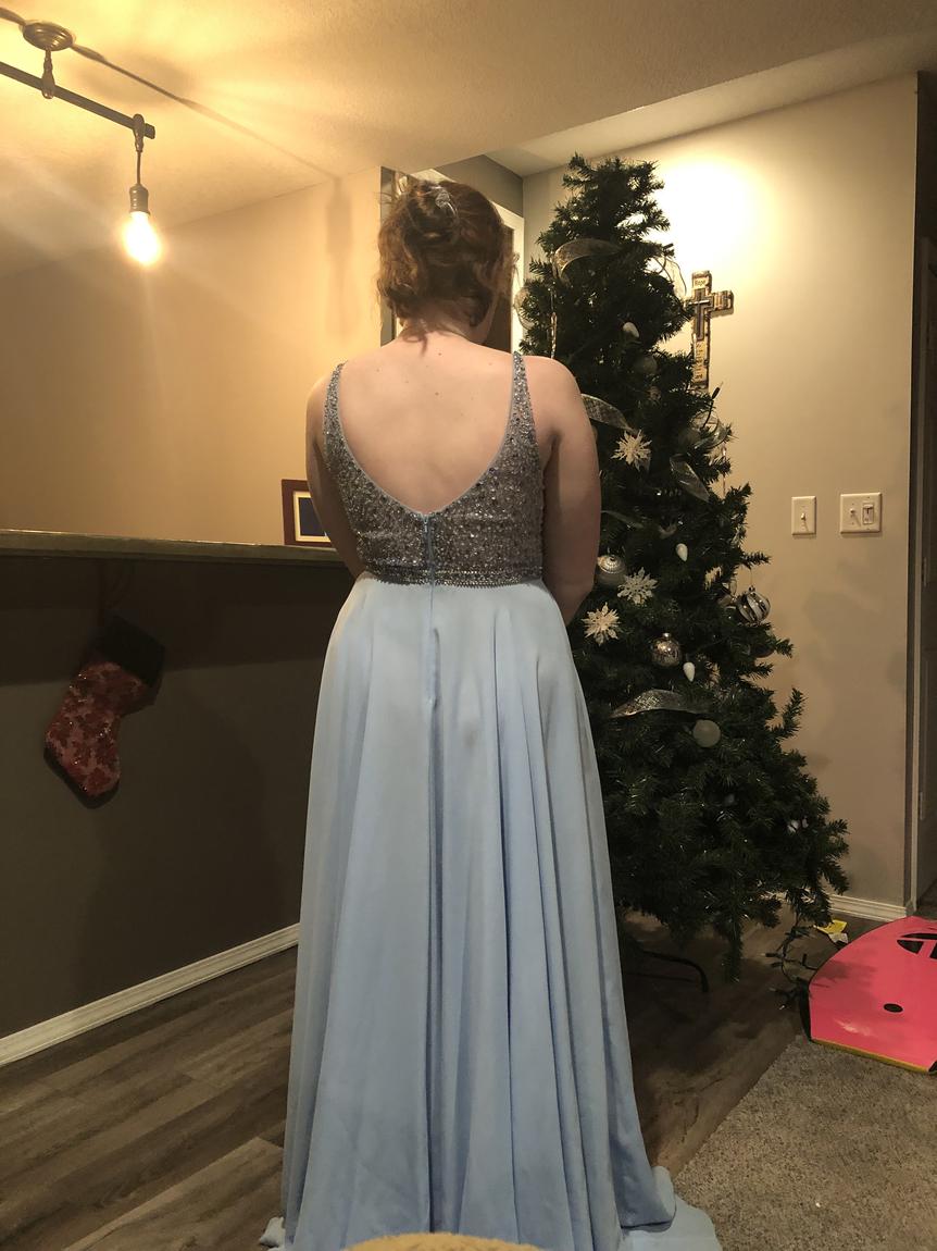 Size 10 Prom Sequined Light Blue Dress With Train on Queenly