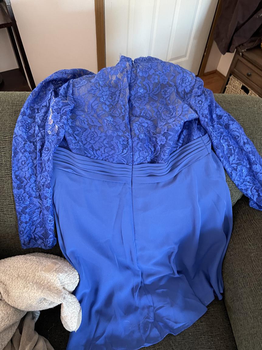 JJSHOUSE Plus Size 18 Long Sleeve Lace Blue Cocktail Dress on Queenly