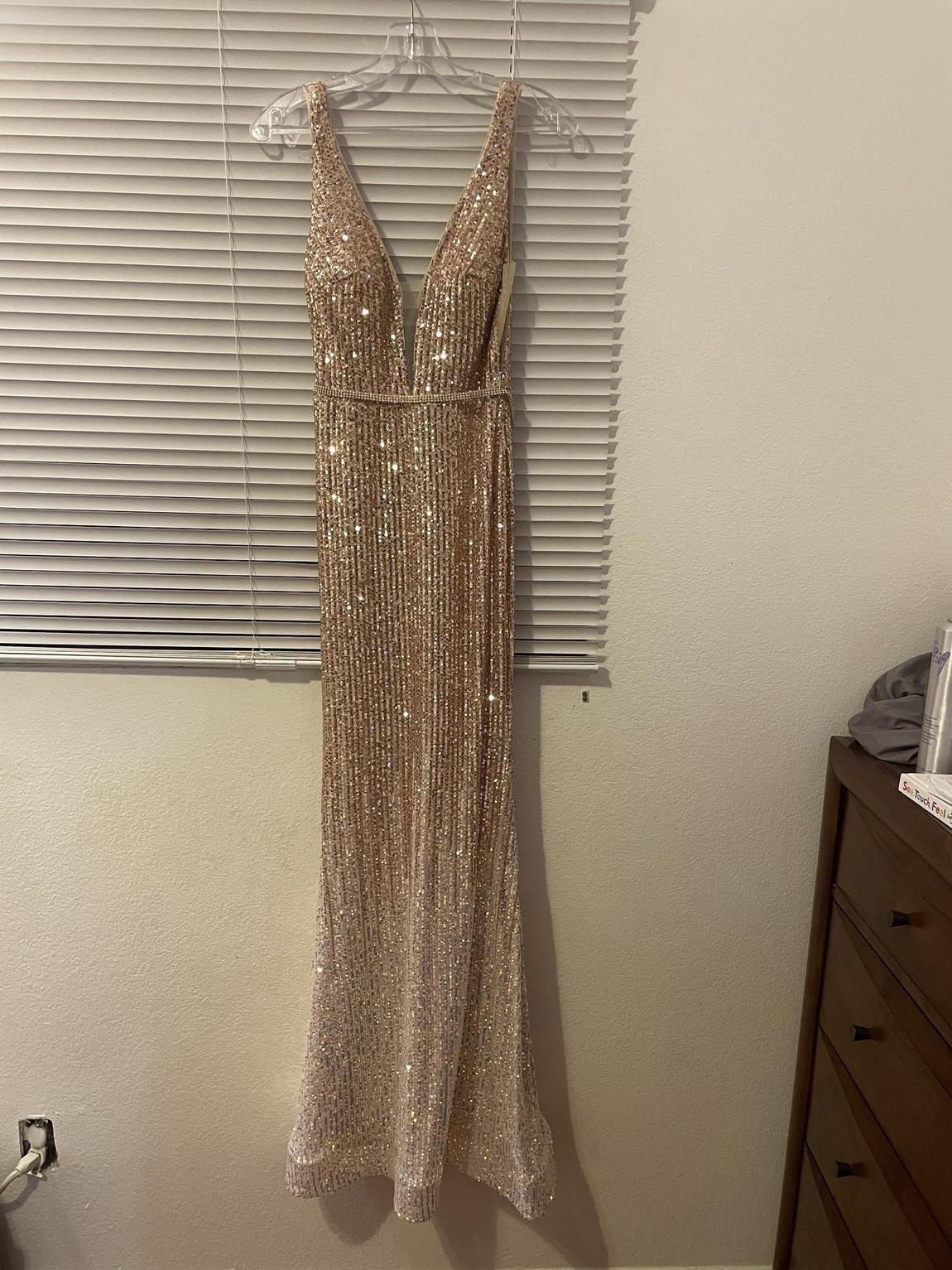 Size 4 Sequined Rose Gold Floor Length Maxi on Queenly