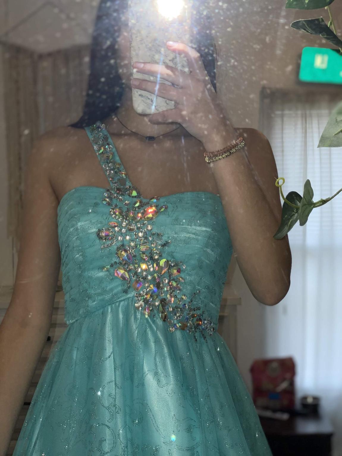 Size 4 Prom Strapless Sequined Light Blue A-line Dress on Queenly