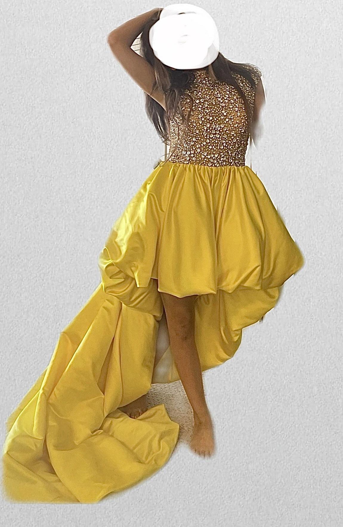 Ashley Lauren Size 0 Prom Cap Sleeve Yellow Dress With Train on Queenly