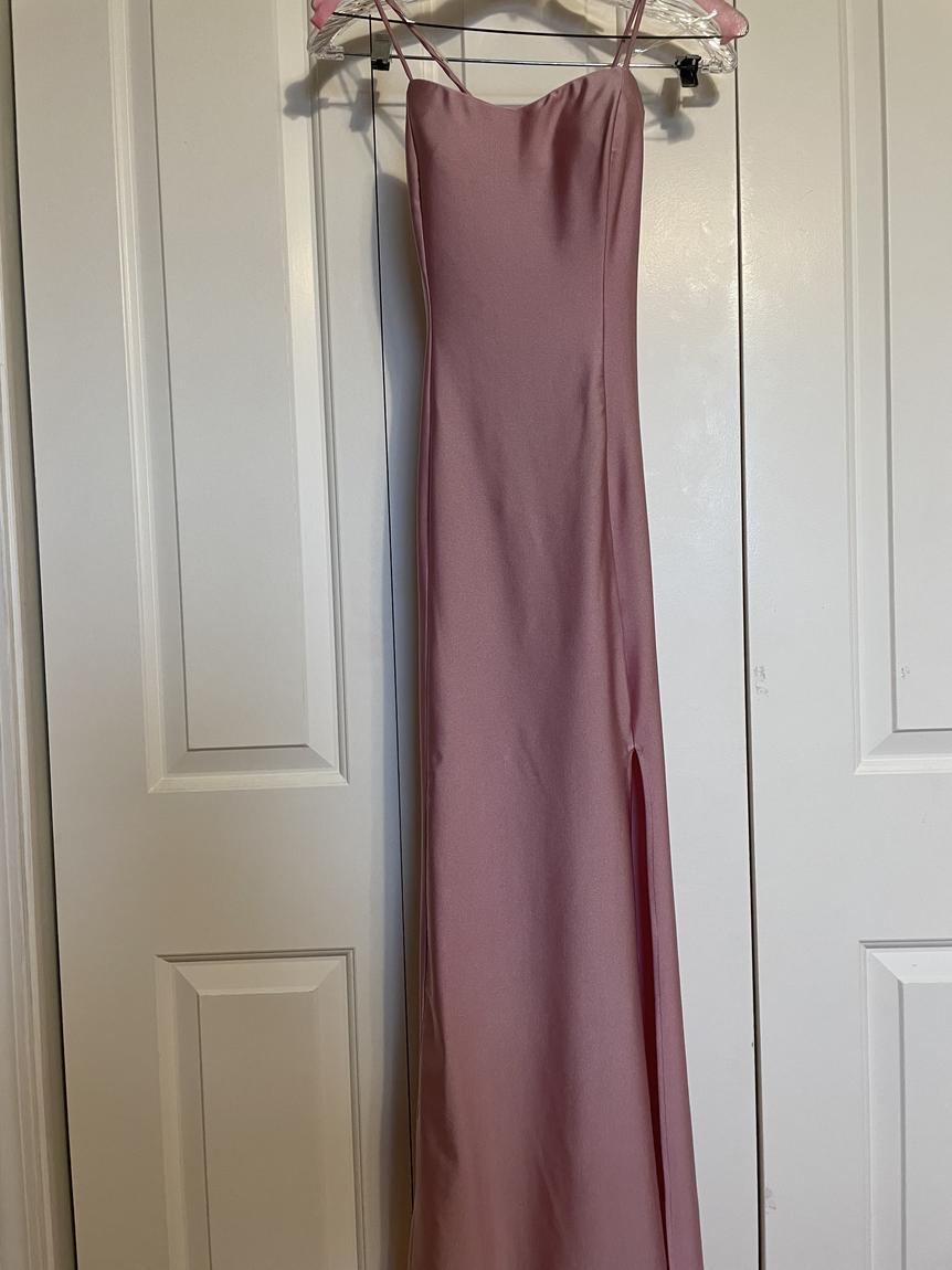 Size 0 Satin Pink Side Slit Dress on Queenly