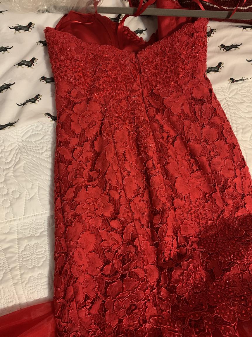 Jovani Size 10 Prom Lace Red Mermaid Dress on Queenly