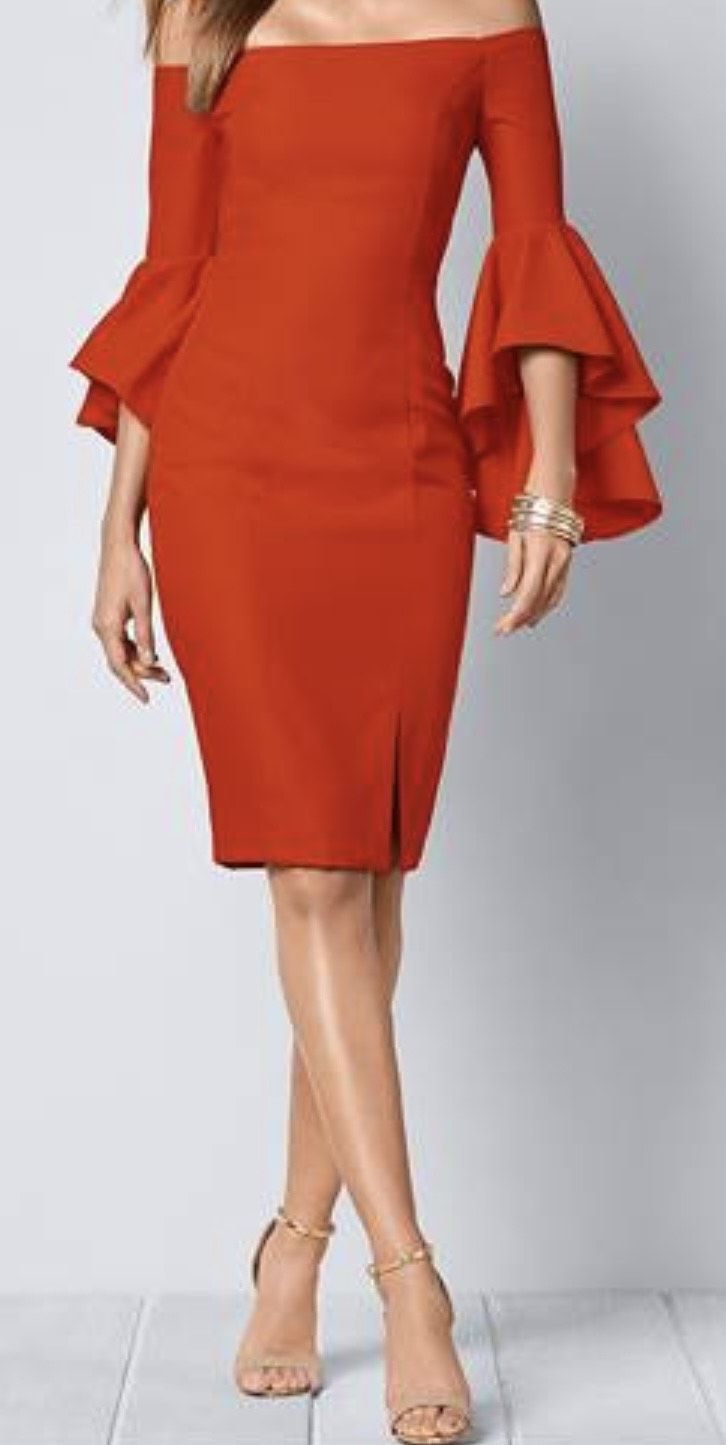 Size 6 Off The Shoulder Orange Cocktail Dress on Queenly